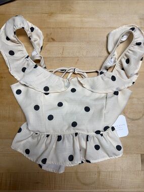 Altar'd State Cream Polka Dot Ruffle Crop Top